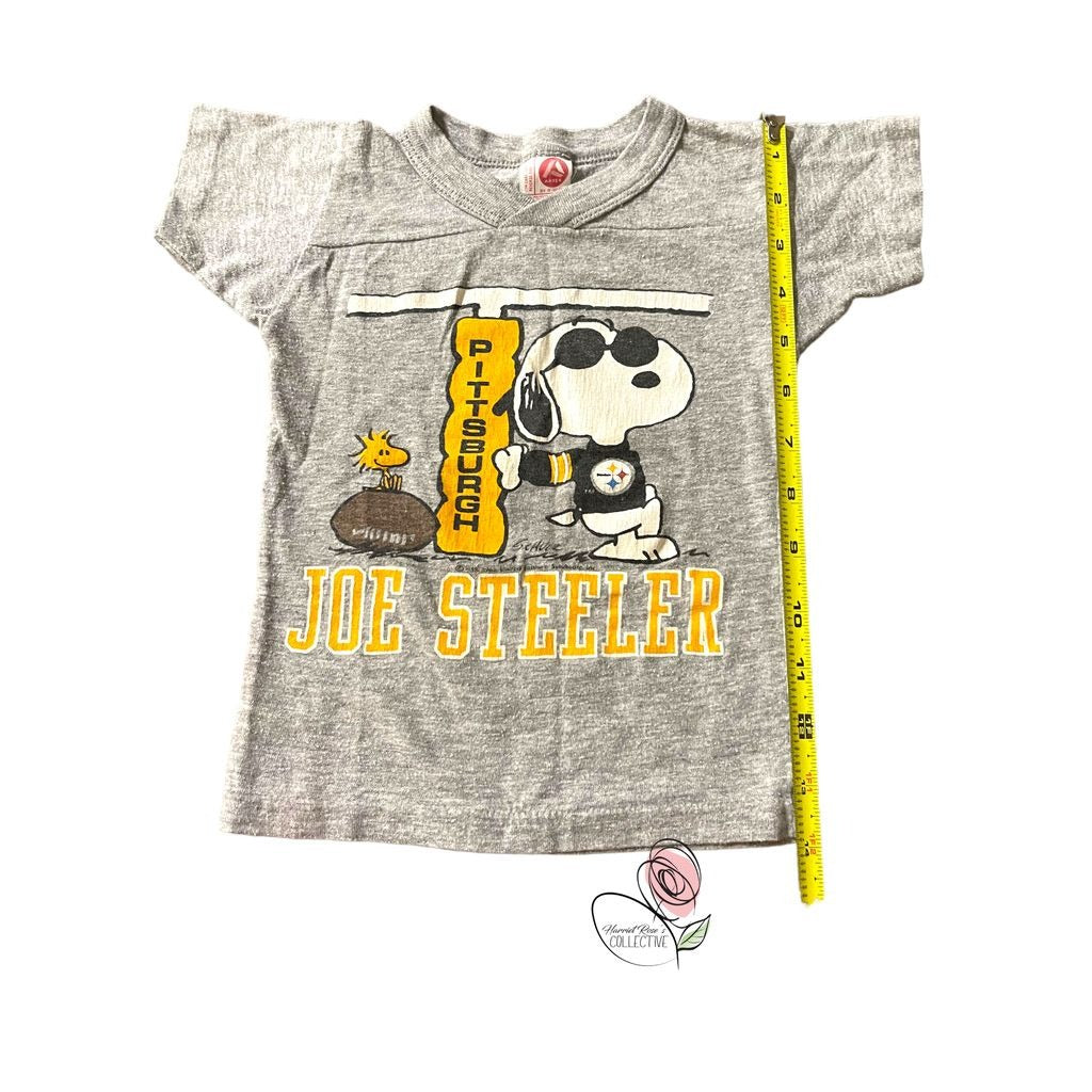 Vintage Artex Peanuts Snoopy Joe Steeler Rare 1960s Gray Youth Size Small T-shirt