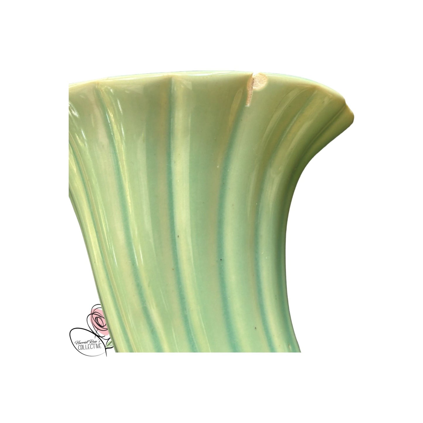 Vintage Green Ceramic Cornucopia Vase