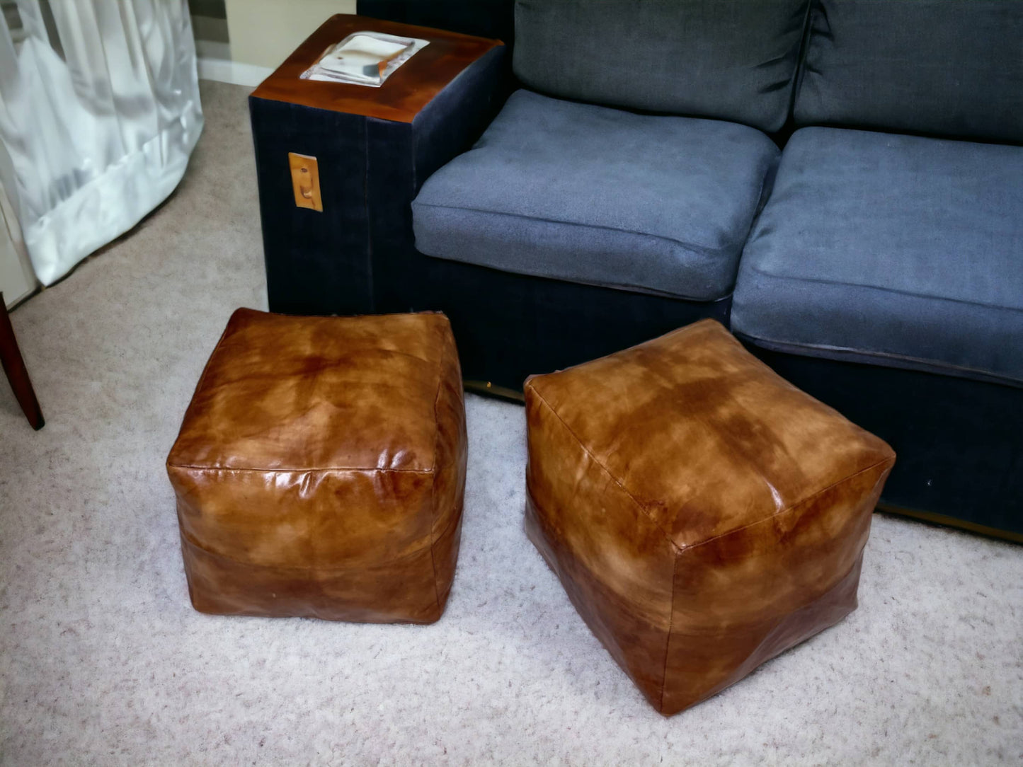 Simple Tabacco Square Moroccan Pouf: A Handcrafted Oasis of Comfort and Style
