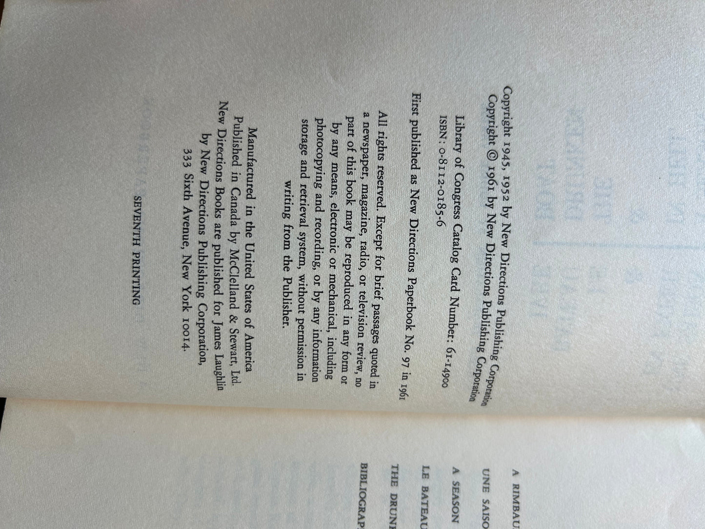 A Season in Hell and The Drunken Boat - Rimbaud - 1961