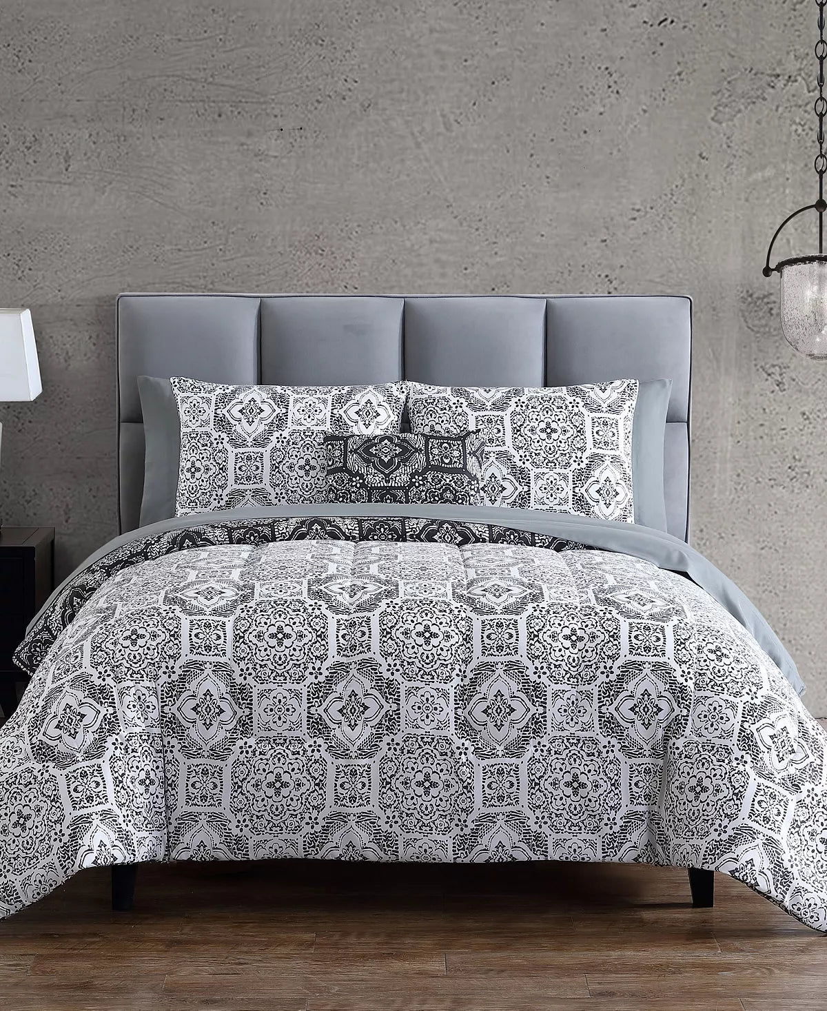Amalie Reversible 12-Pc. Comforter Set - Charcoal/White