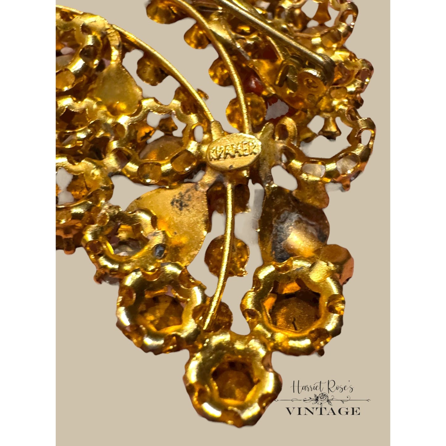 Vintage Kramer Aurora Borealis Rhinestone Clip-On Earrings & Leaf Brooch Set