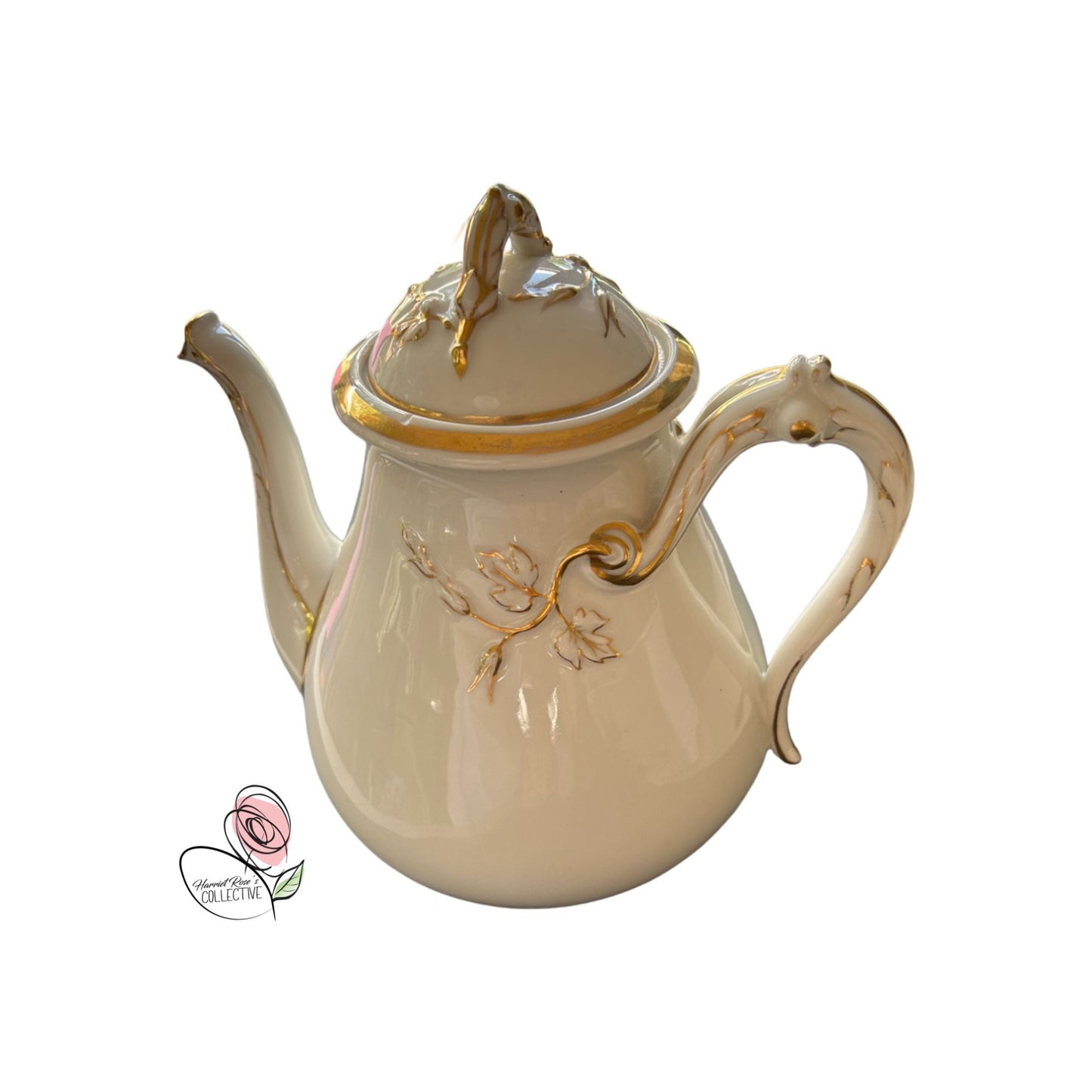 Antique H&C Royal Ivory Porcelain Chocolate Pot With Gold Trim & Floral Design