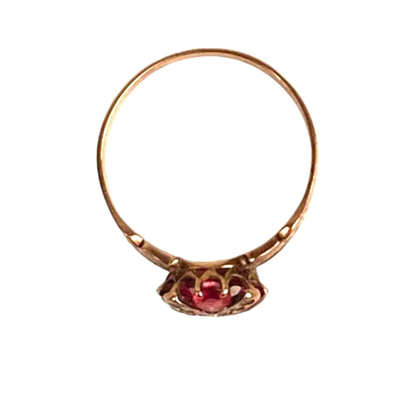 Antique Victorian 10K Rose Gold Garnet Engagement Ring With Seed Pearls