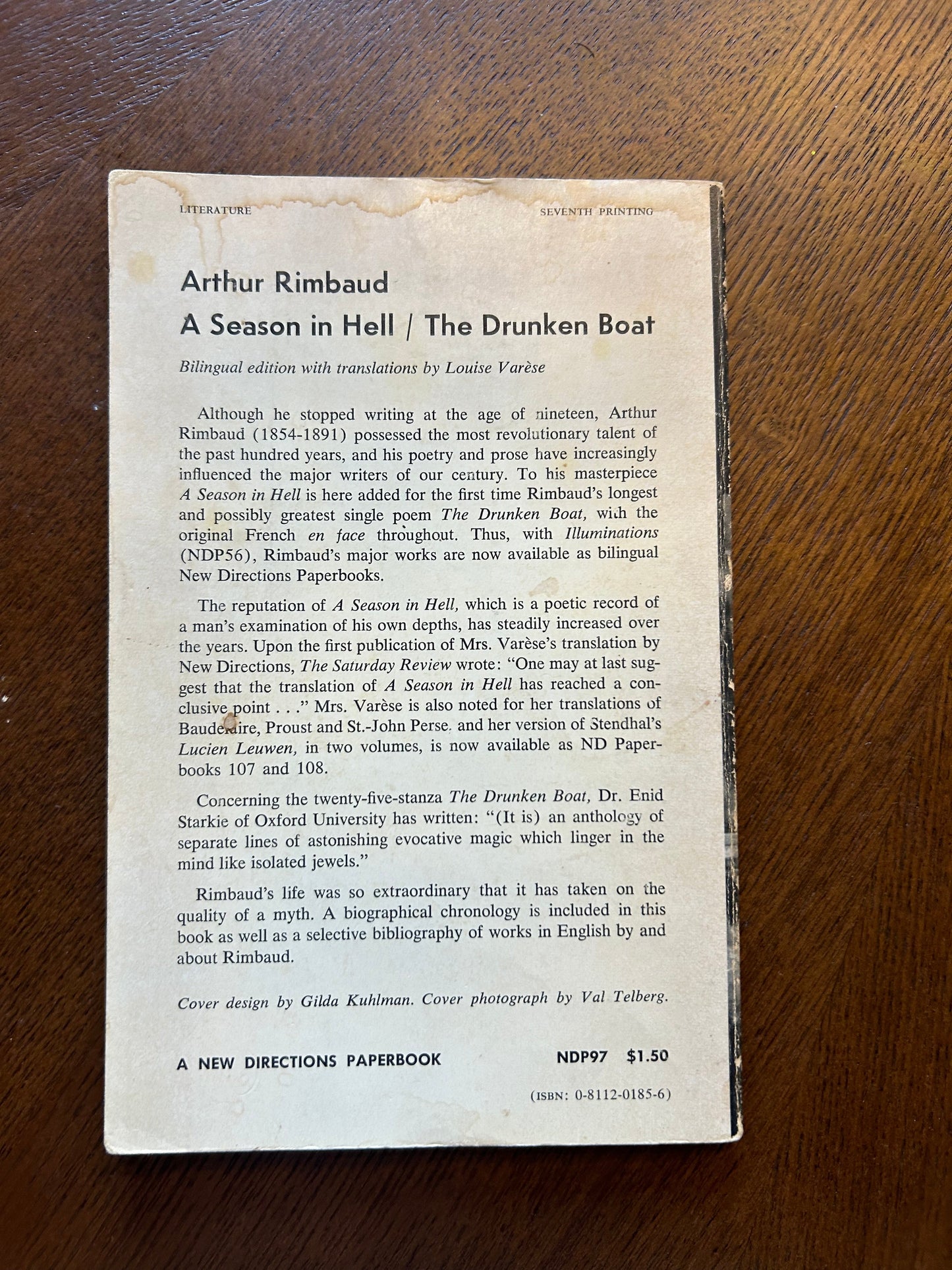 A Season in Hell and The Drunken Boat - Rimbaud - 1961