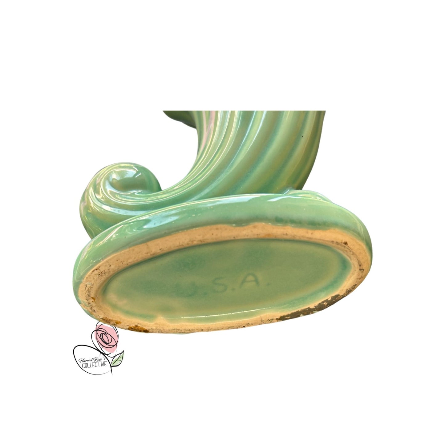 Vintage Green Ceramic Cornucopia Vase
