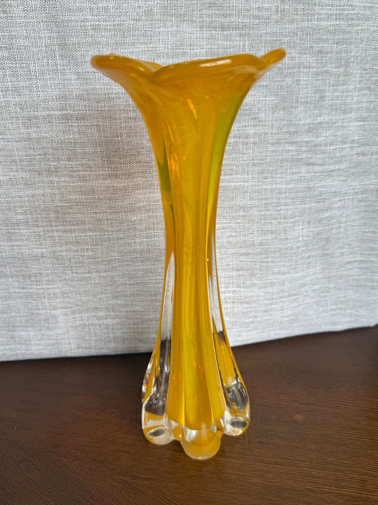 Yellow glass flower vase