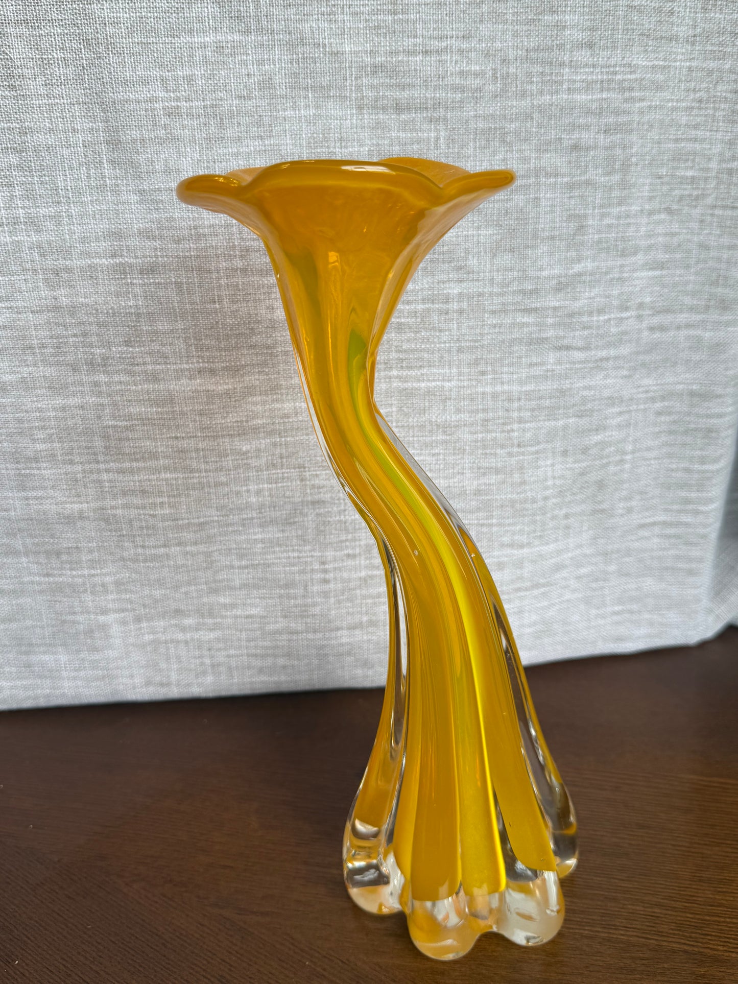 Yellow glass flower vase