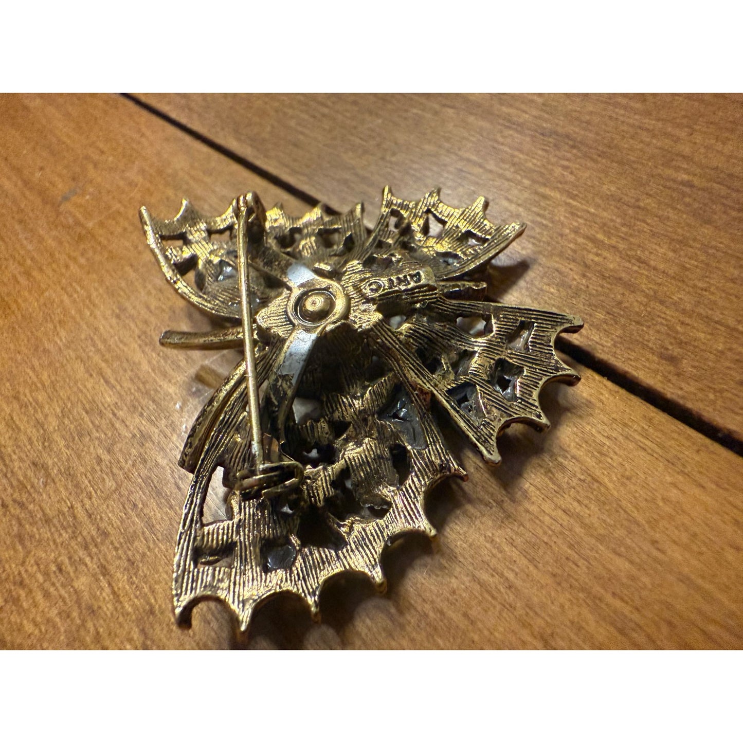 Vintage ART Butterfly Brooch With Rhinestones & Enamel Accents