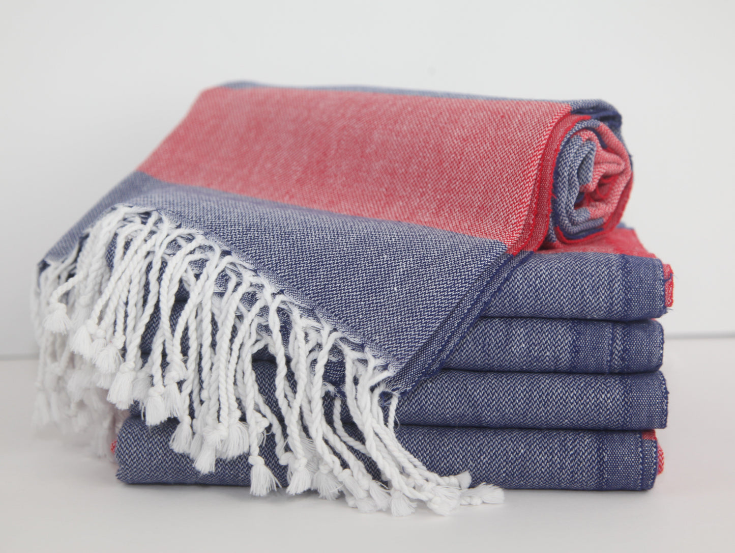 MONACO RED NAVY STRIPE TURKISH TOWEL