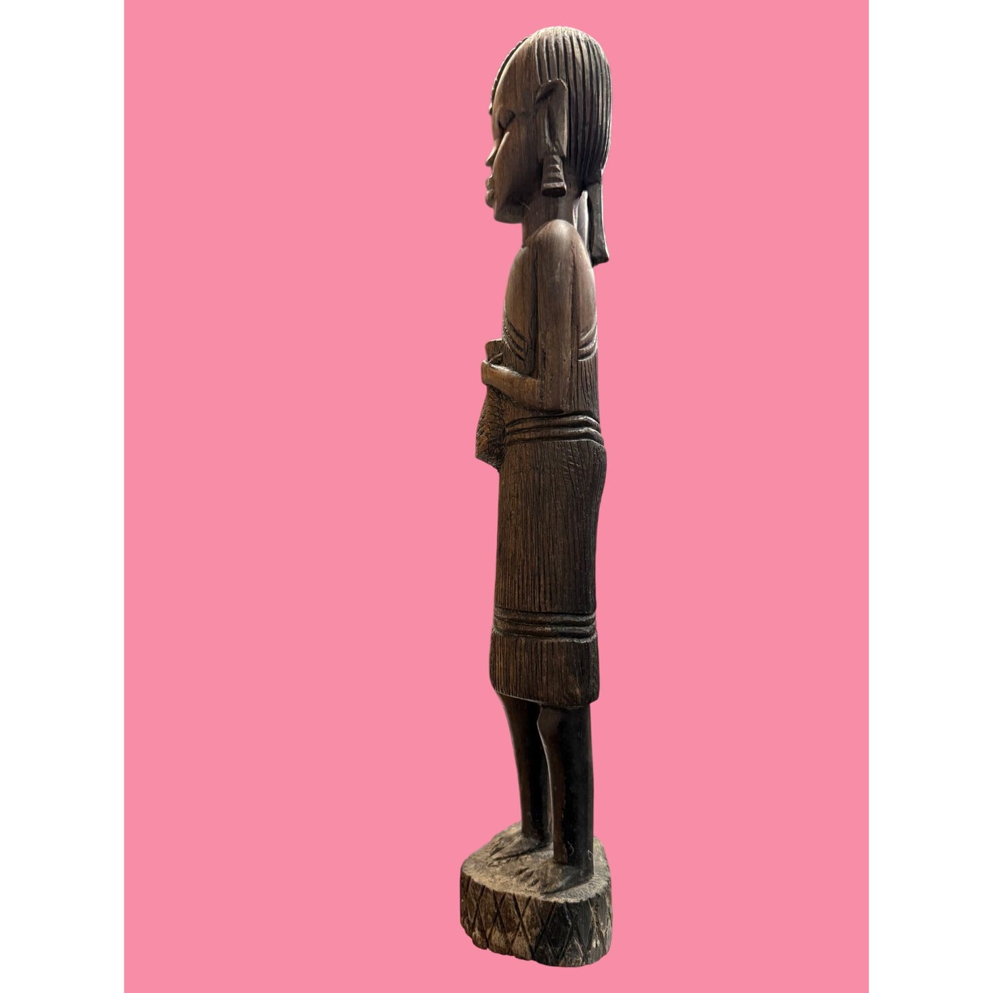 Vintage Hand-Carved Wooden Tanzanian Figurine With Spear Tanganyika 1964
