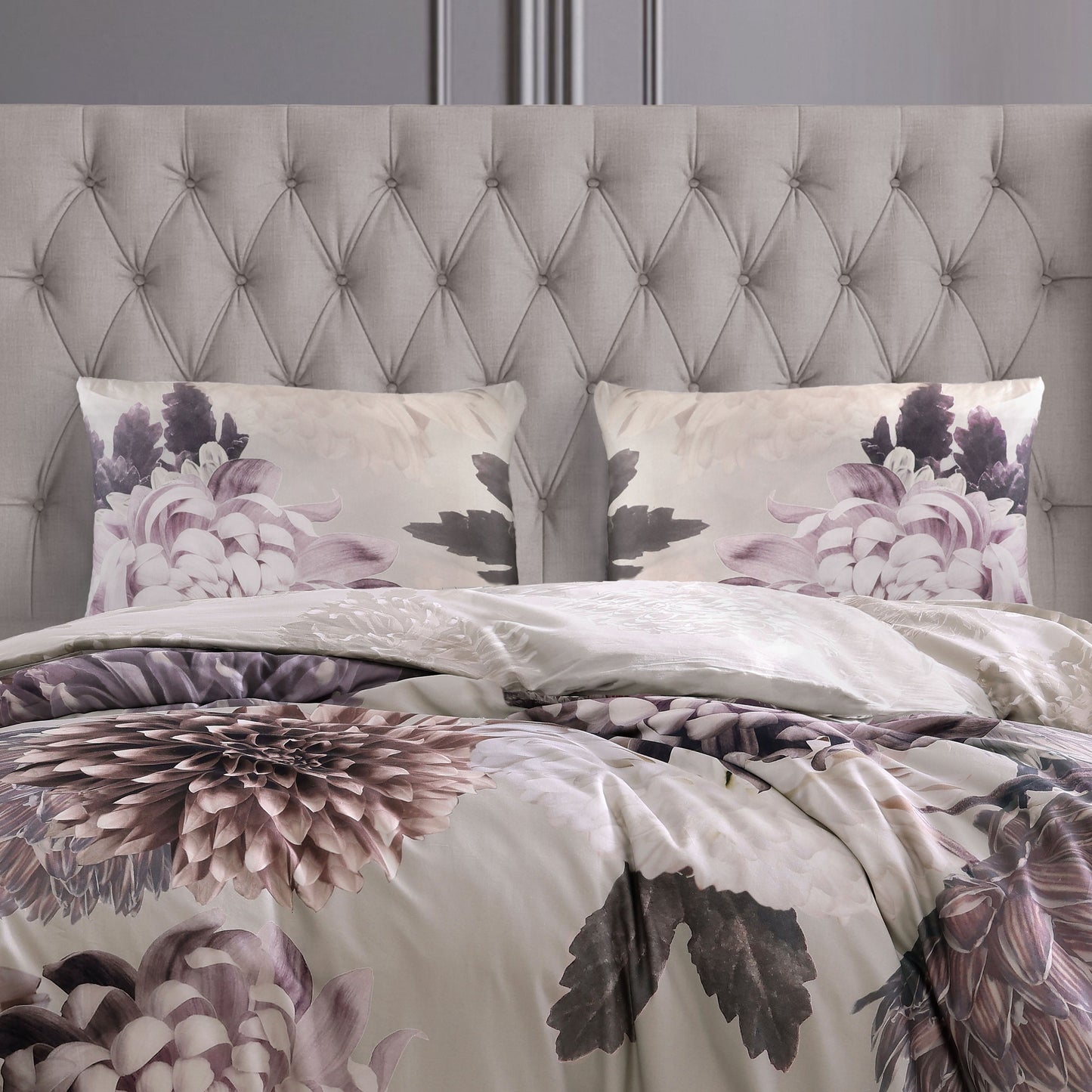 Bebejan Dahlia Purple 200 Thread Count 100% Cotton Sateen 3 Piece Reversible Duvet Cover Set