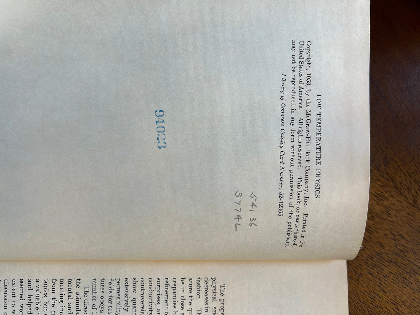 Low Temperature Physics - 1953