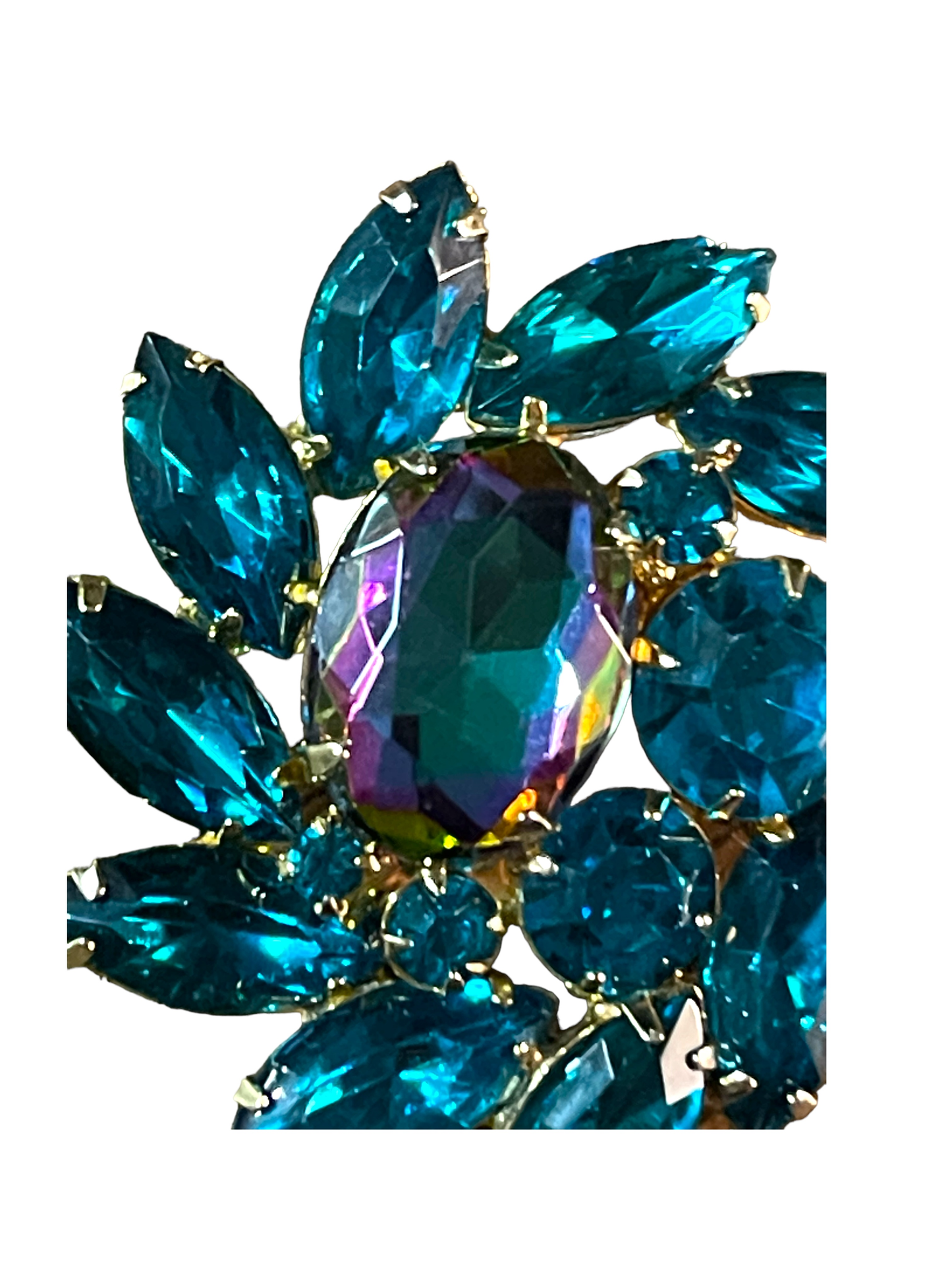 Vintage Unsigned Large Pinwheel/Heliotrope Watermelon and Turquoise Rhinestone Juliana Brooch