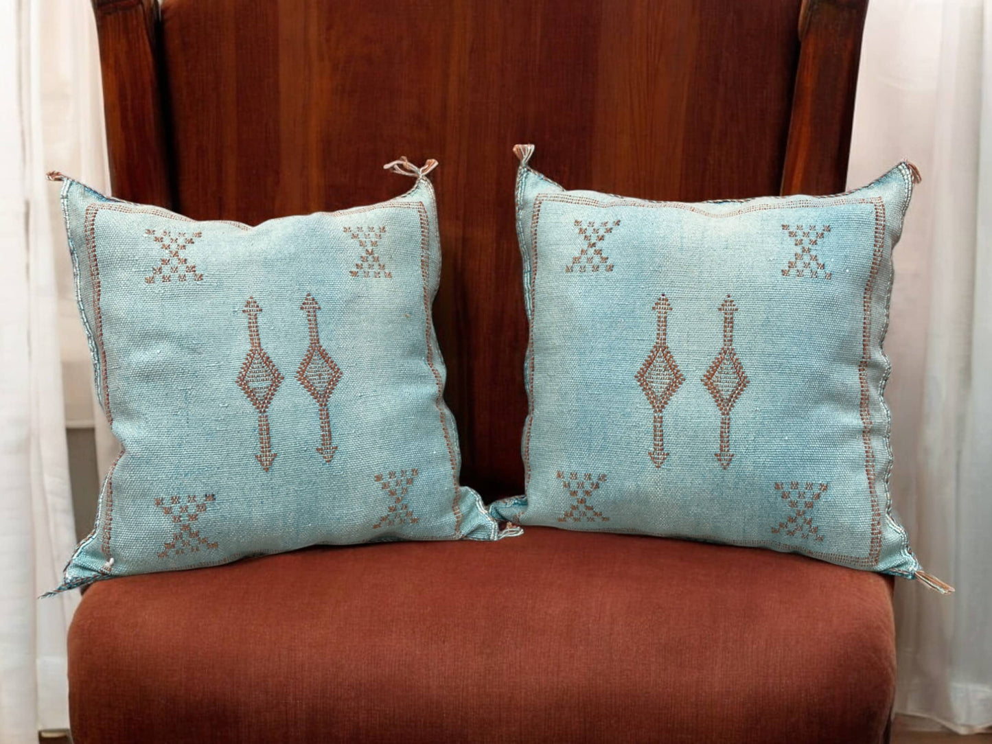 Cactus Silk Pillow, Handmade Lumbar Cushion, Moroccan Sabra Decorative Pillow for Home