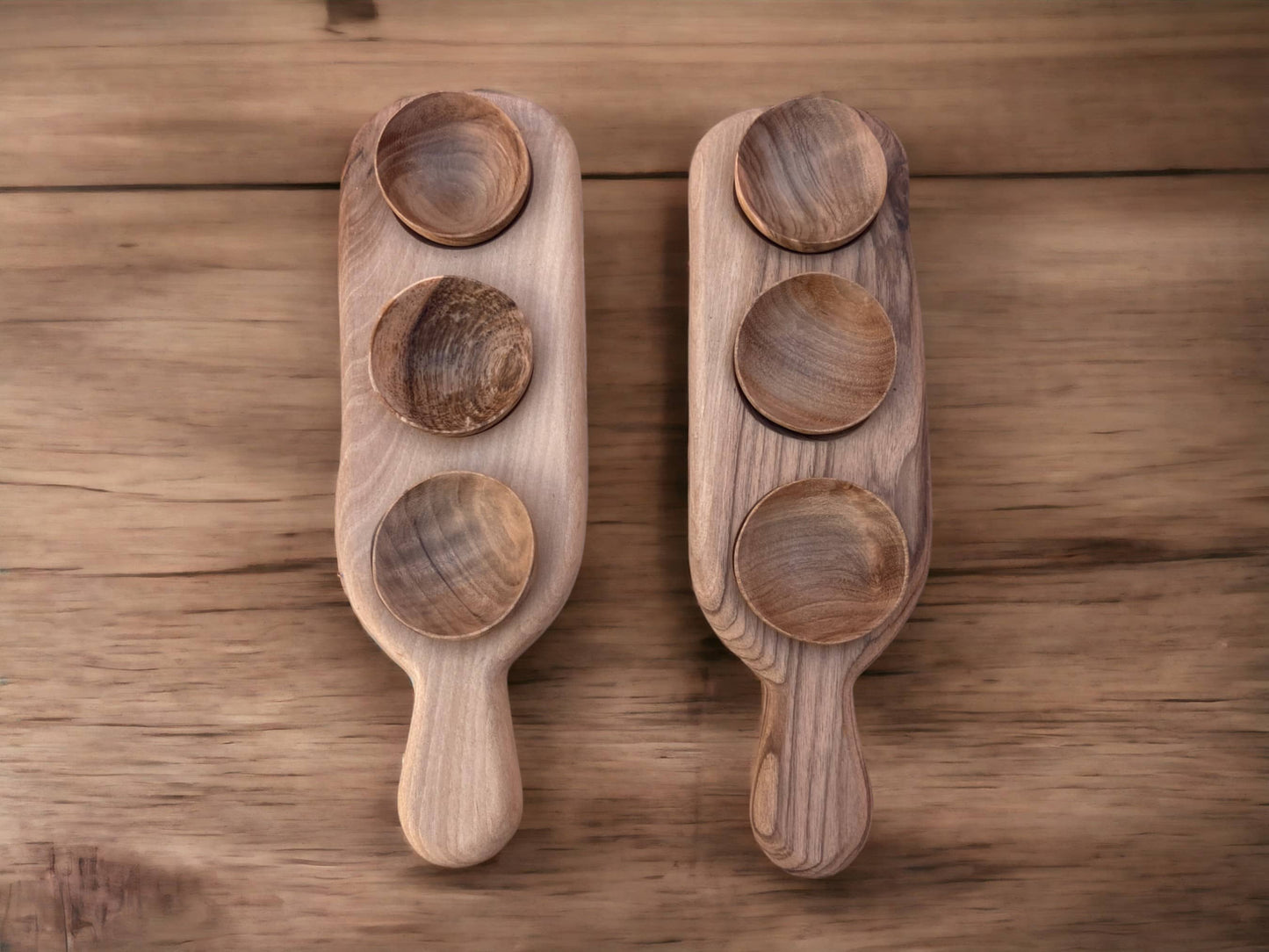 Moroccan Walnut Wood Spices Pack, Spices Accessories, Mortar and Pestle, two wooden Spice Trays, Wooden Spice Jars with accompanying spoons.