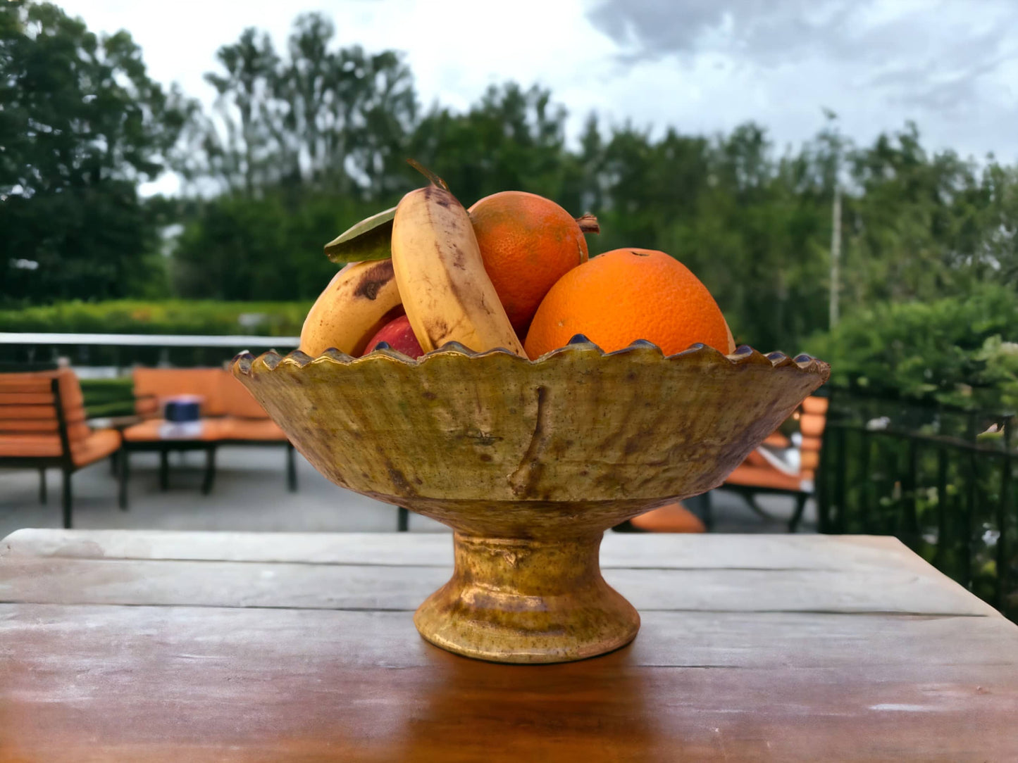 Tamegroute Fruit Bowls, Tamegroute Bowls Green & Ochre Glazed Pottery, A Collection Of 4 Ceramic Fruit bowls, each handmade in Morocco.