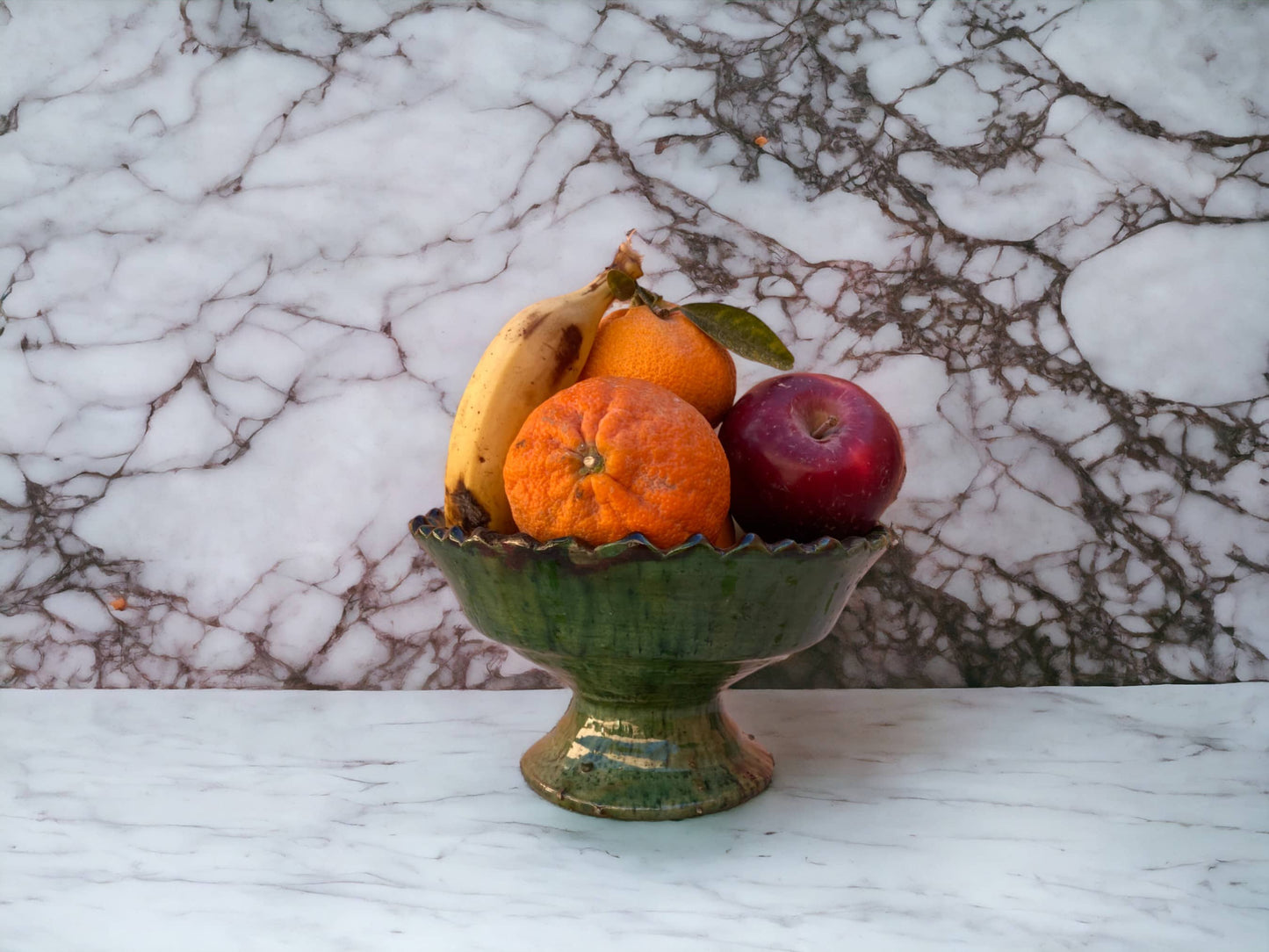 Tamegroute Fruit Bowls, Tamegroute Bowls Green Glazed Pottery, Set of 4 ceramic Fruit bowls, Tamegroute bowls, each handmade in Morocco.