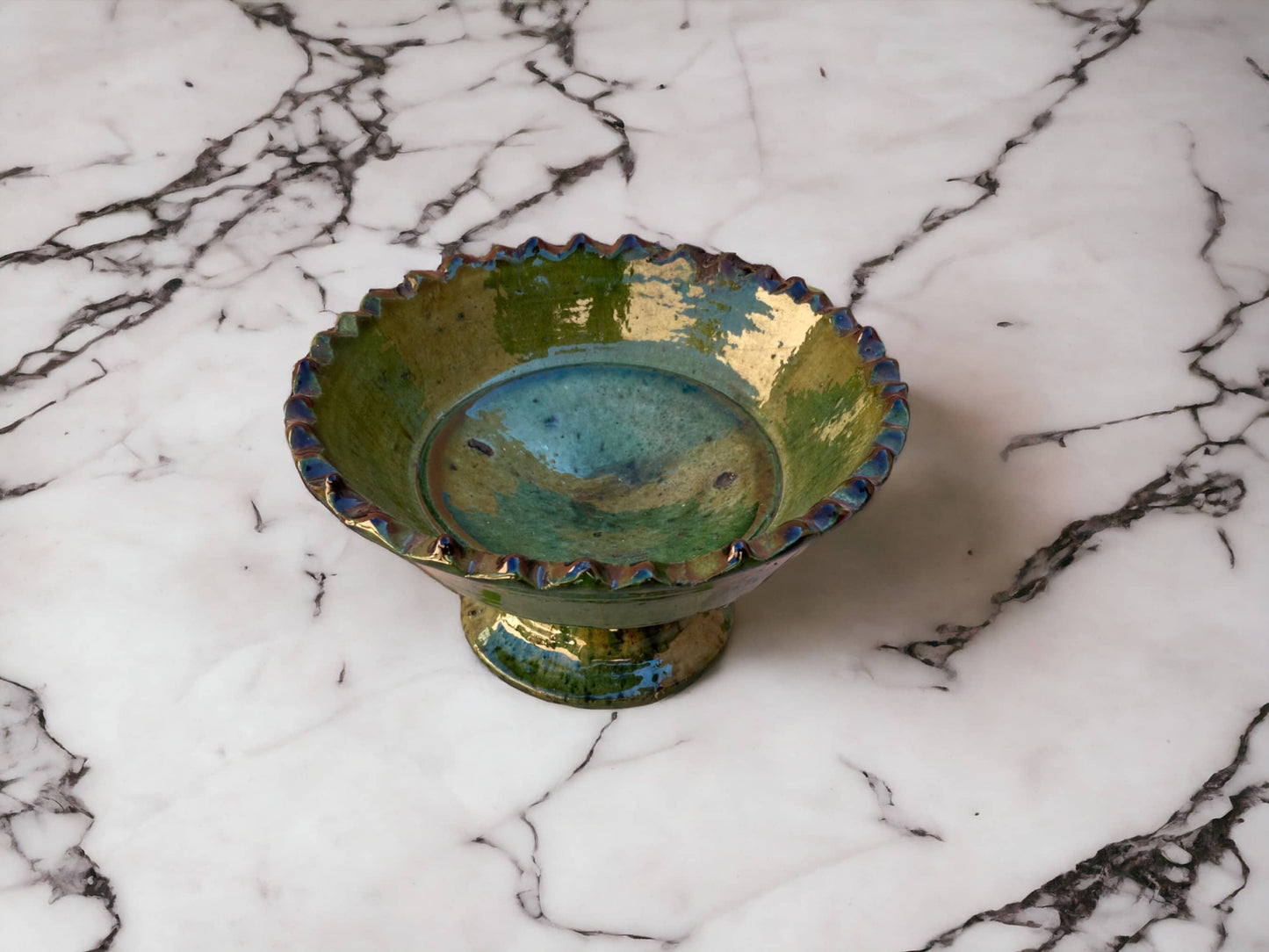 Tamegroute Fruit Bowls, Tamegroute Bowls Green Glazed Pottery, Set of 4 ceramic Fruit bowls, Tamegroute bowls, each handmade in Morocco.