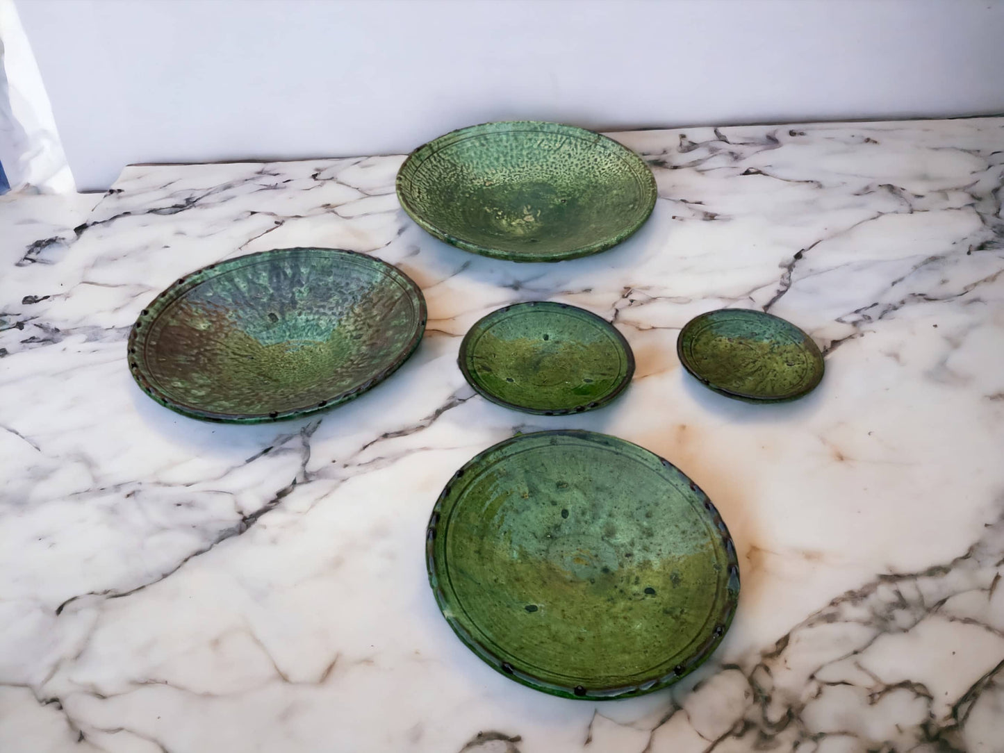 Tamegroute Plates, Handmade Plates, Plate Green Glazed Pottery, Pedestal Plate, Serving Plate, nesting Plates, Plate set handmade in Morocco