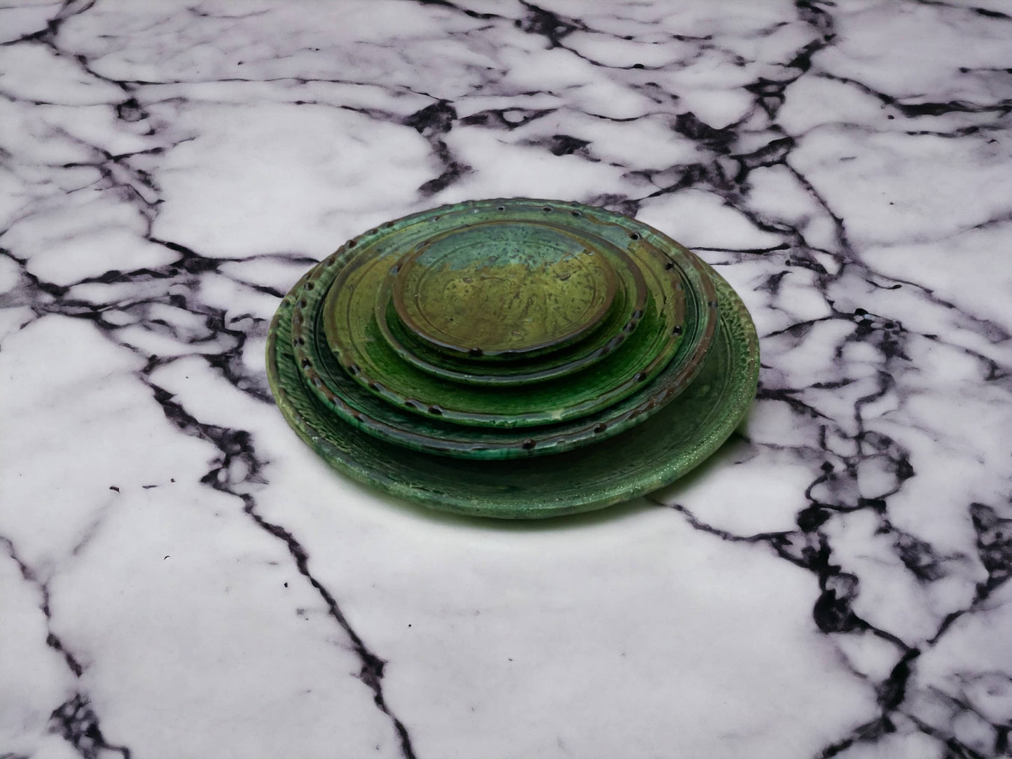 Tamegroute Plates, Handmade Plates, Plate Green Glazed Pottery, Pedestal Plate, Serving Plate, nesting Plates, Plate set handmade in Morocco