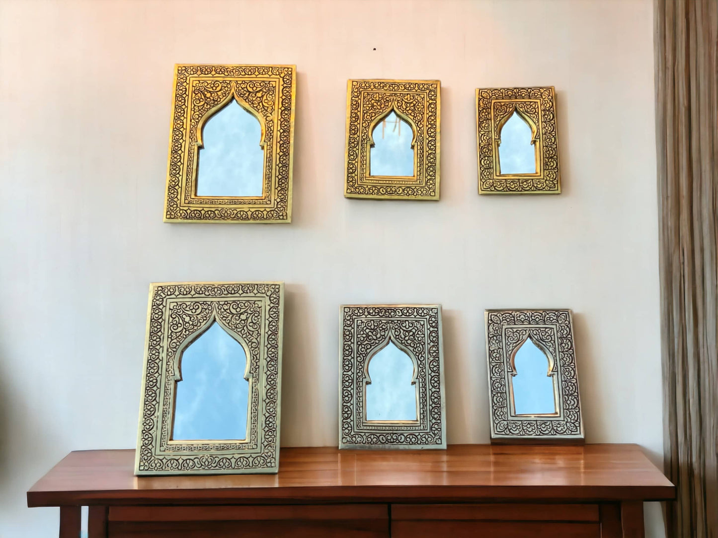 Moroccan Handmade Patina Brass Wall Mirror: Decorative wall Décor