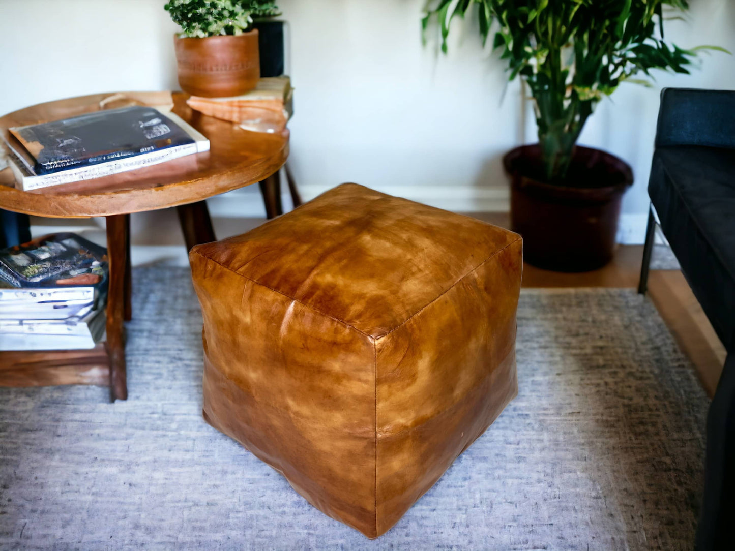 Simple Tabacco Square Moroccan Pouf: A Handcrafted Oasis of Comfort and Style