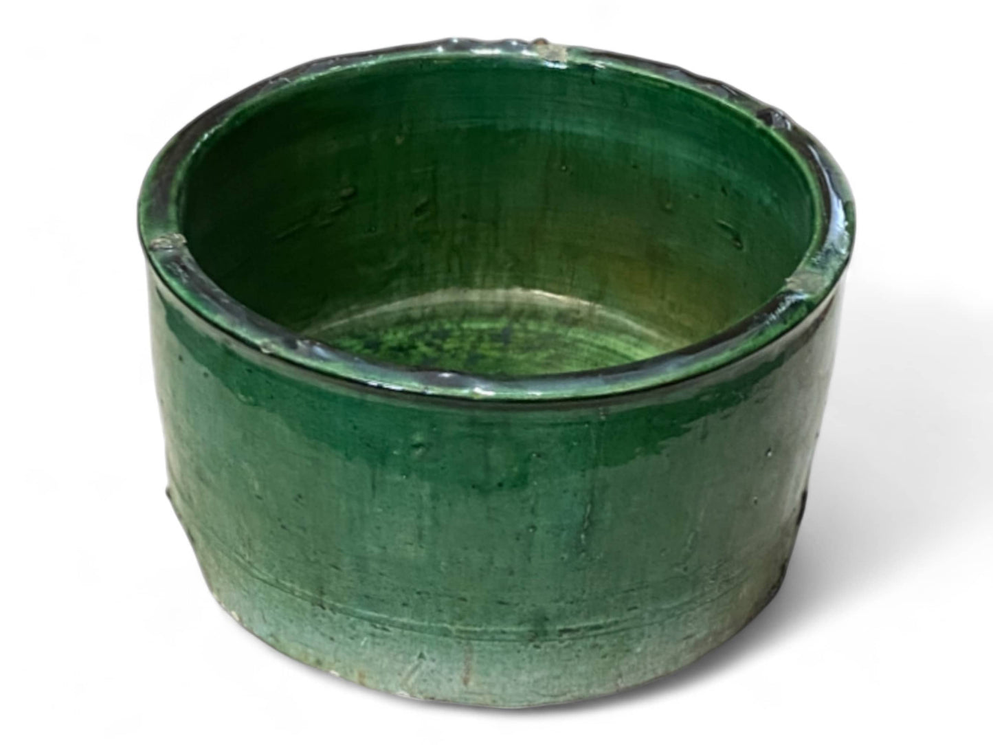 Handmade Moroccan Vintage Shaded Green Glaze Tamegroute Planter/Pot: Unique Ceramic Pottery for Plants