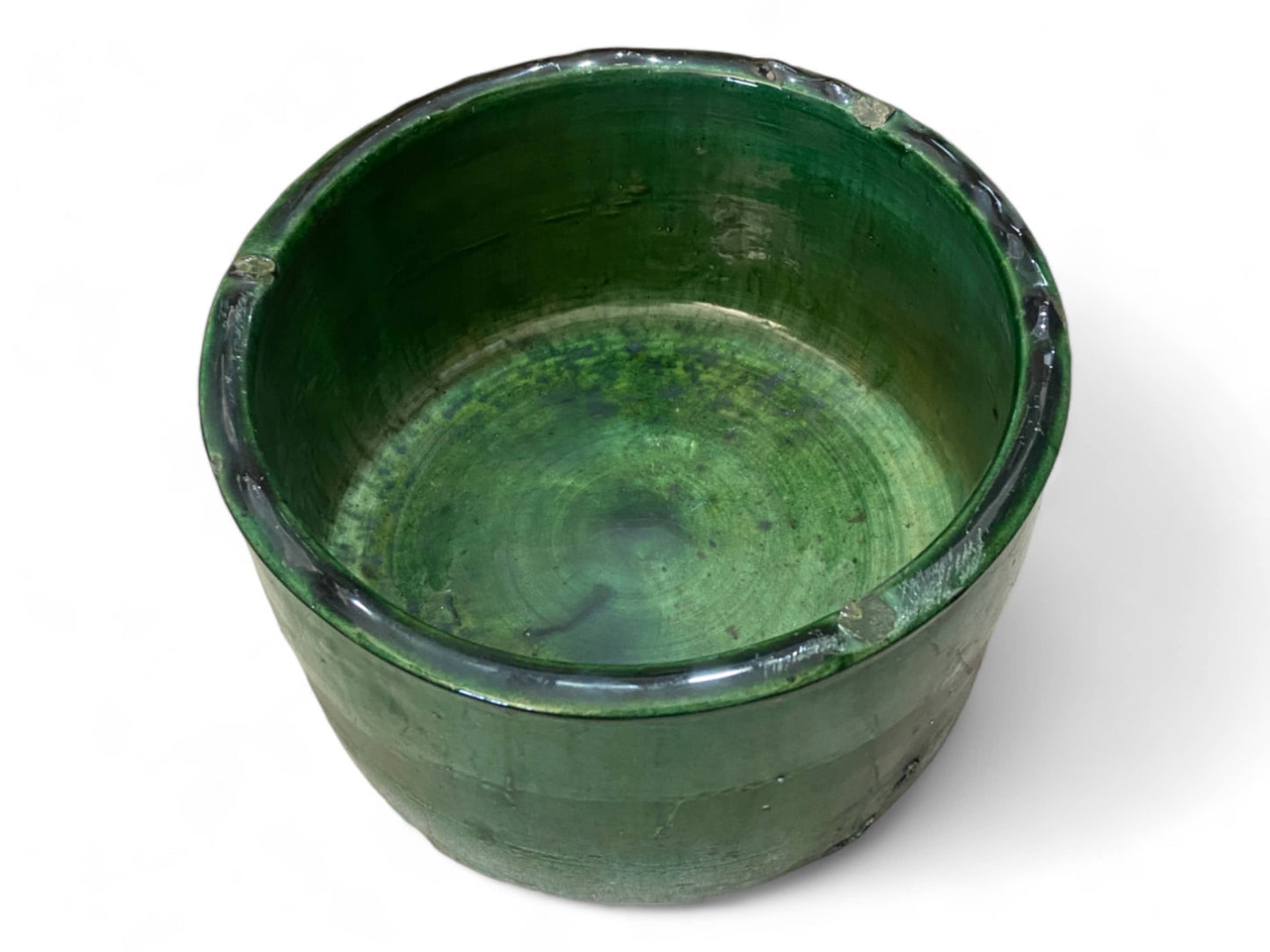 Handmade Moroccan Vintage Shaded Green Glaze Tamegroute Planter/Pot: Unique Ceramic Pottery for Plants