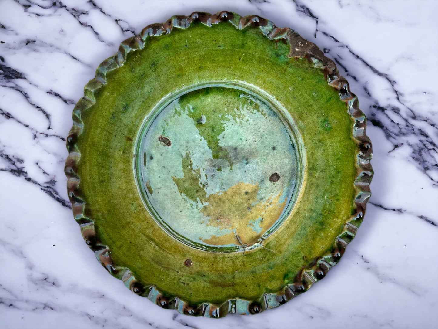 Tamegroute Fruit Bowls, Tamegroute Bowls Green Glazed Pottery, Set of 4 ceramic Fruit bowls, Tamegroute bowls, each handmade in Morocco.