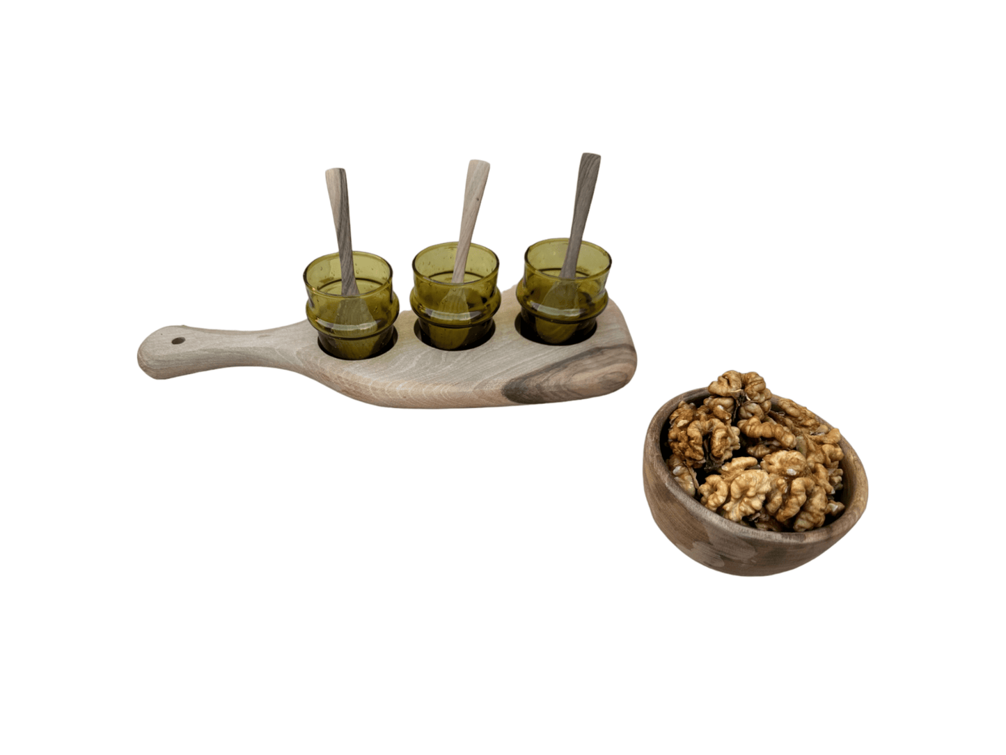Walnut Wood Serving Set with Handmade Moroccan Glasses - Celebrate Unique Craftsmanship and Enduring