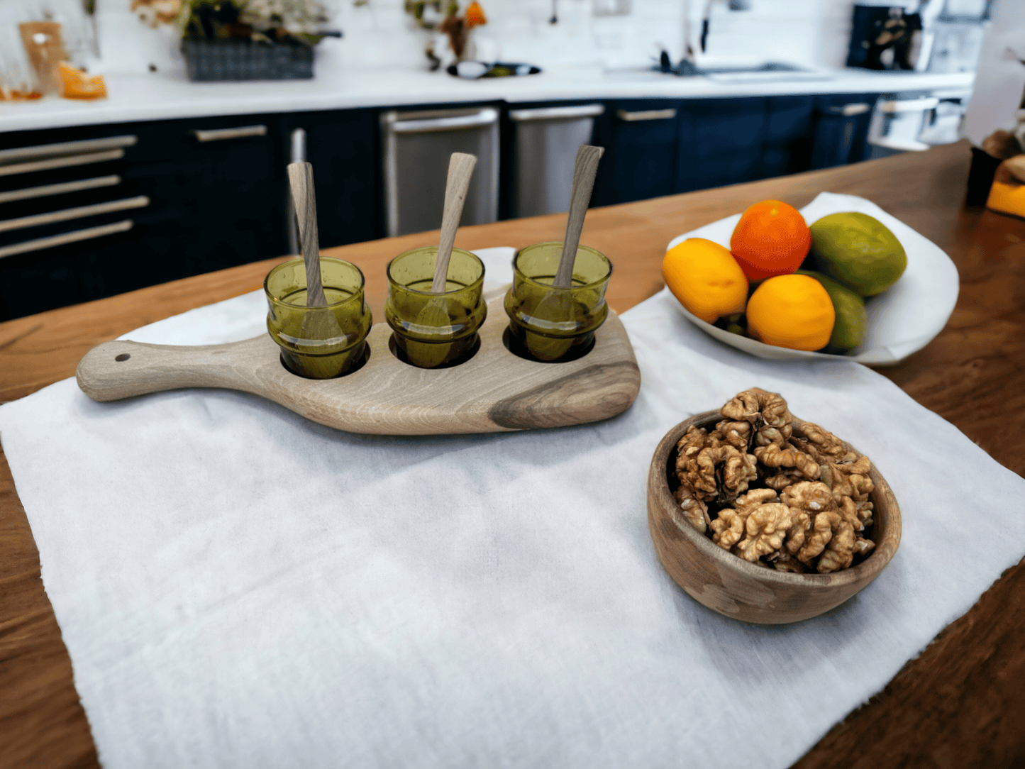 Walnut Wood Serving Set with Handmade Moroccan Glasses - Celebrate Unique Craftsmanship and Enduring