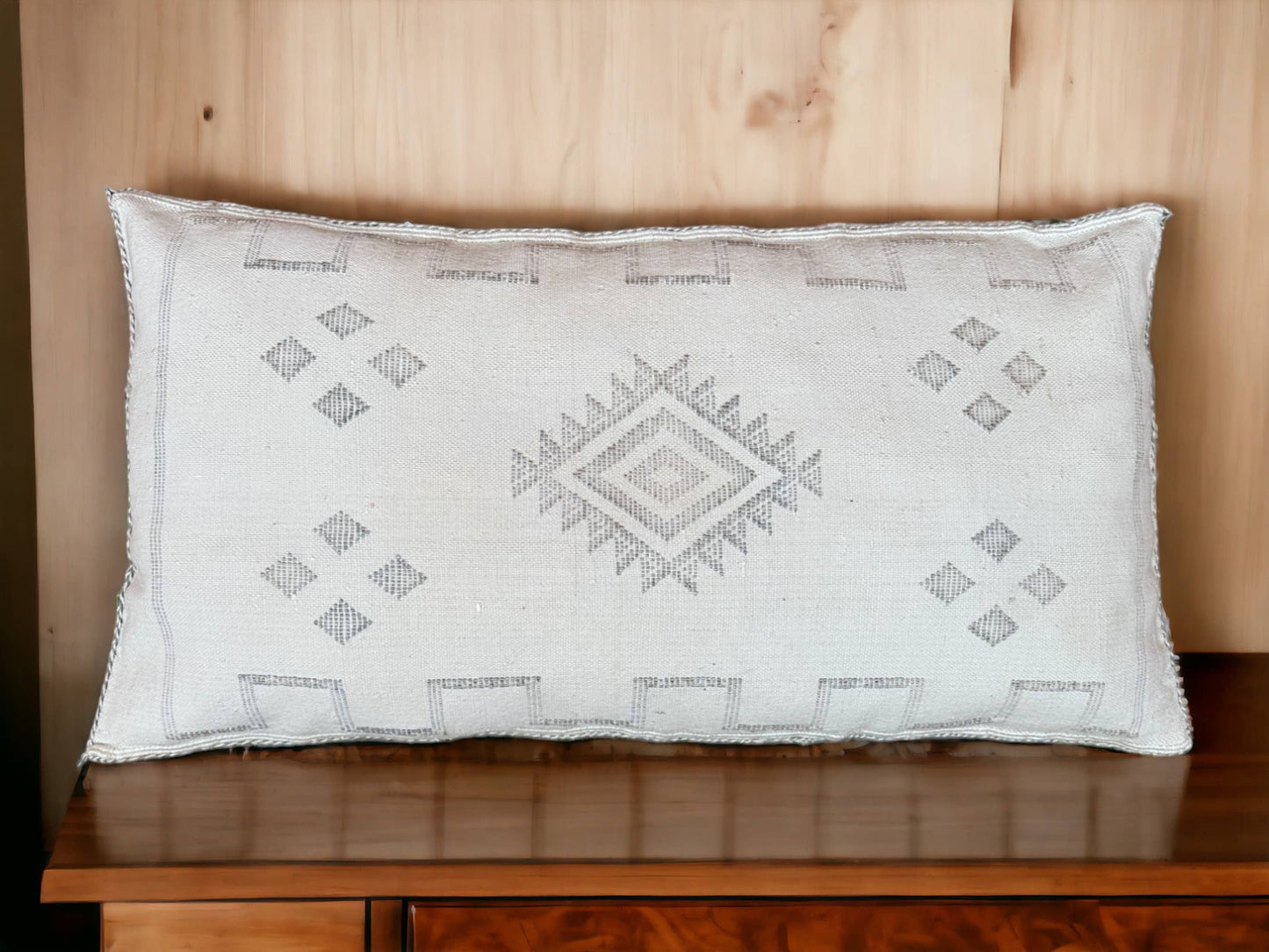 Moroccan Sabra Lumbar Throw Pillow: Cactus Silk Elegance for Stylish Comfort