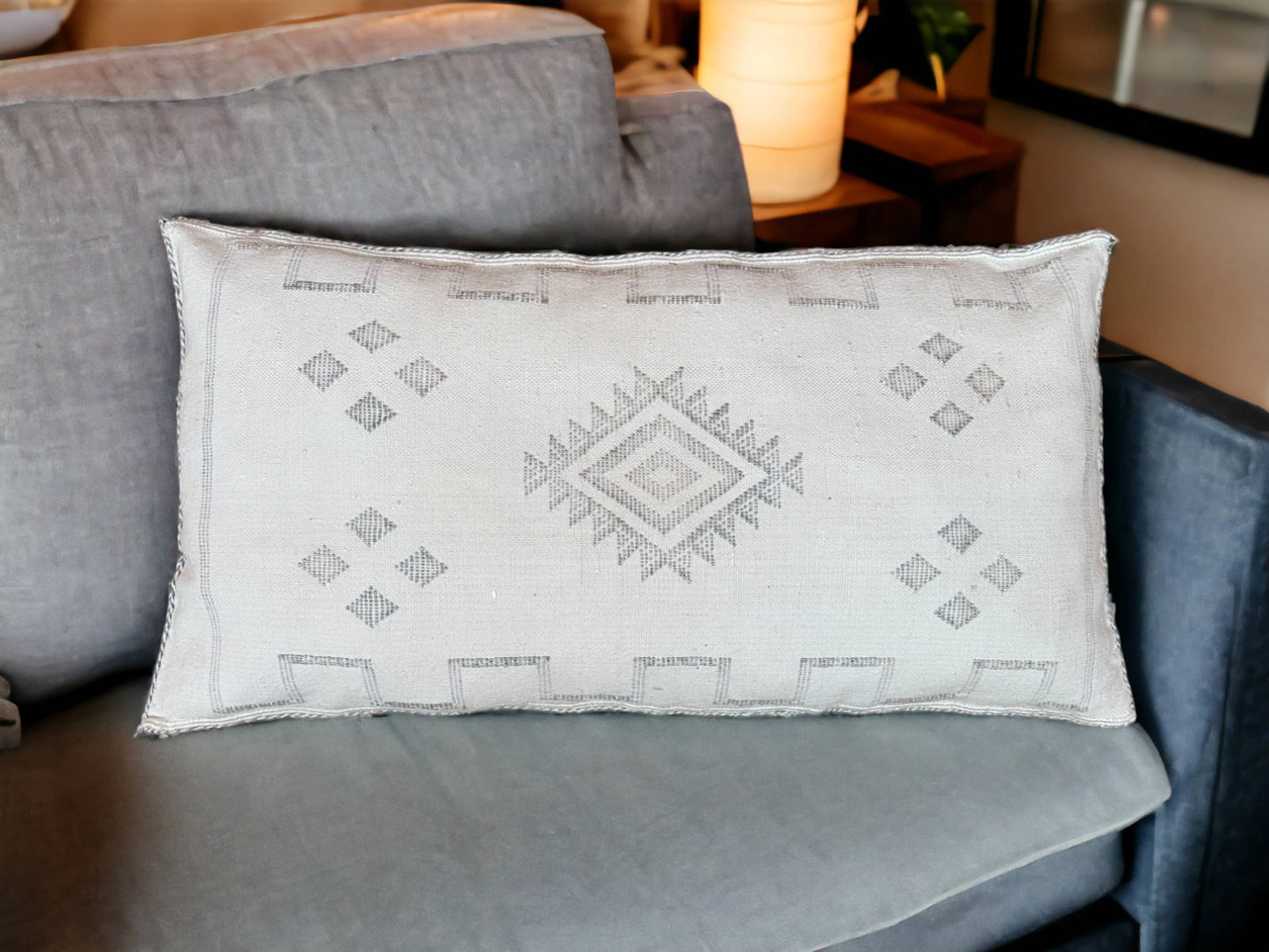 Moroccan Sabra Lumbar Throw Pillow: Cactus Silk Elegance for Stylish Comfort
