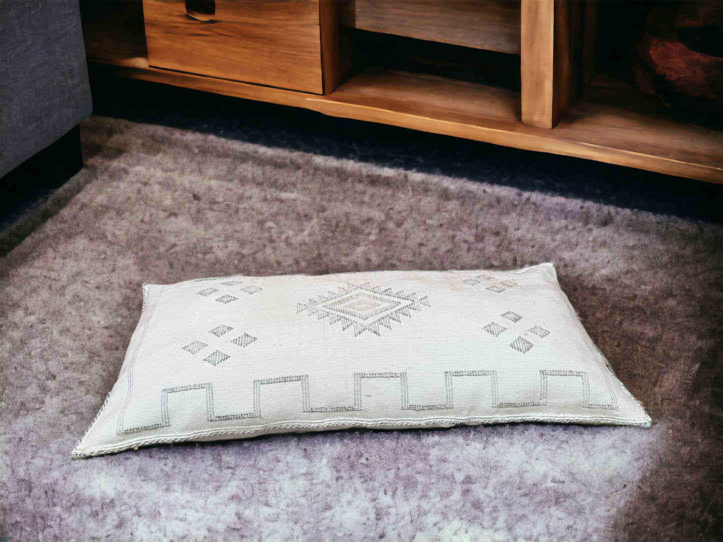 Moroccan Sabra Lumbar Throw Pillow: Cactus Silk Elegance for Stylish Comfort