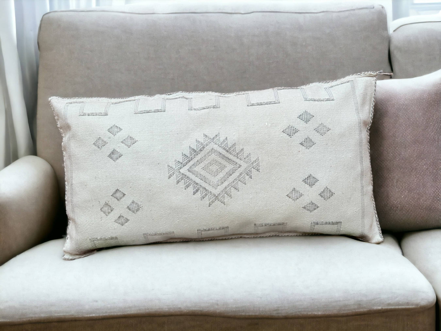 Moroccan Sabra Lumbar Throw Pillow: Cactus Silk Elegance for Stylish Comfort
