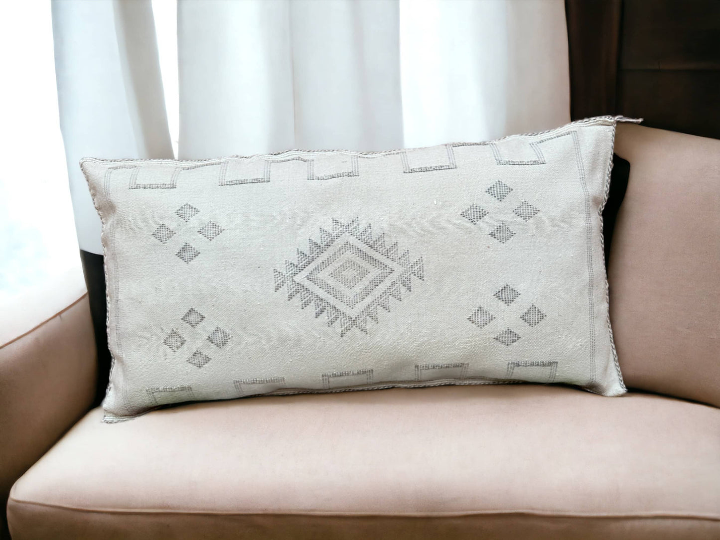 Moroccan Sabra Lumbar Throw Pillow: Cactus Silk Elegance for Stylish Comfort