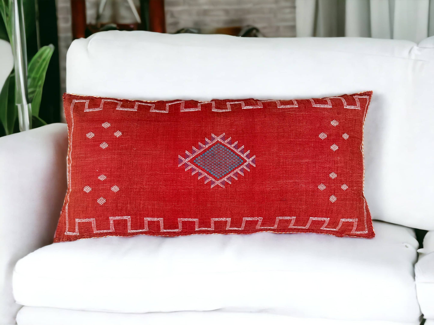 Moroccan Sabra Lumbar Throw Pillow: Cactus Silk Elegance for Stylish Comfort