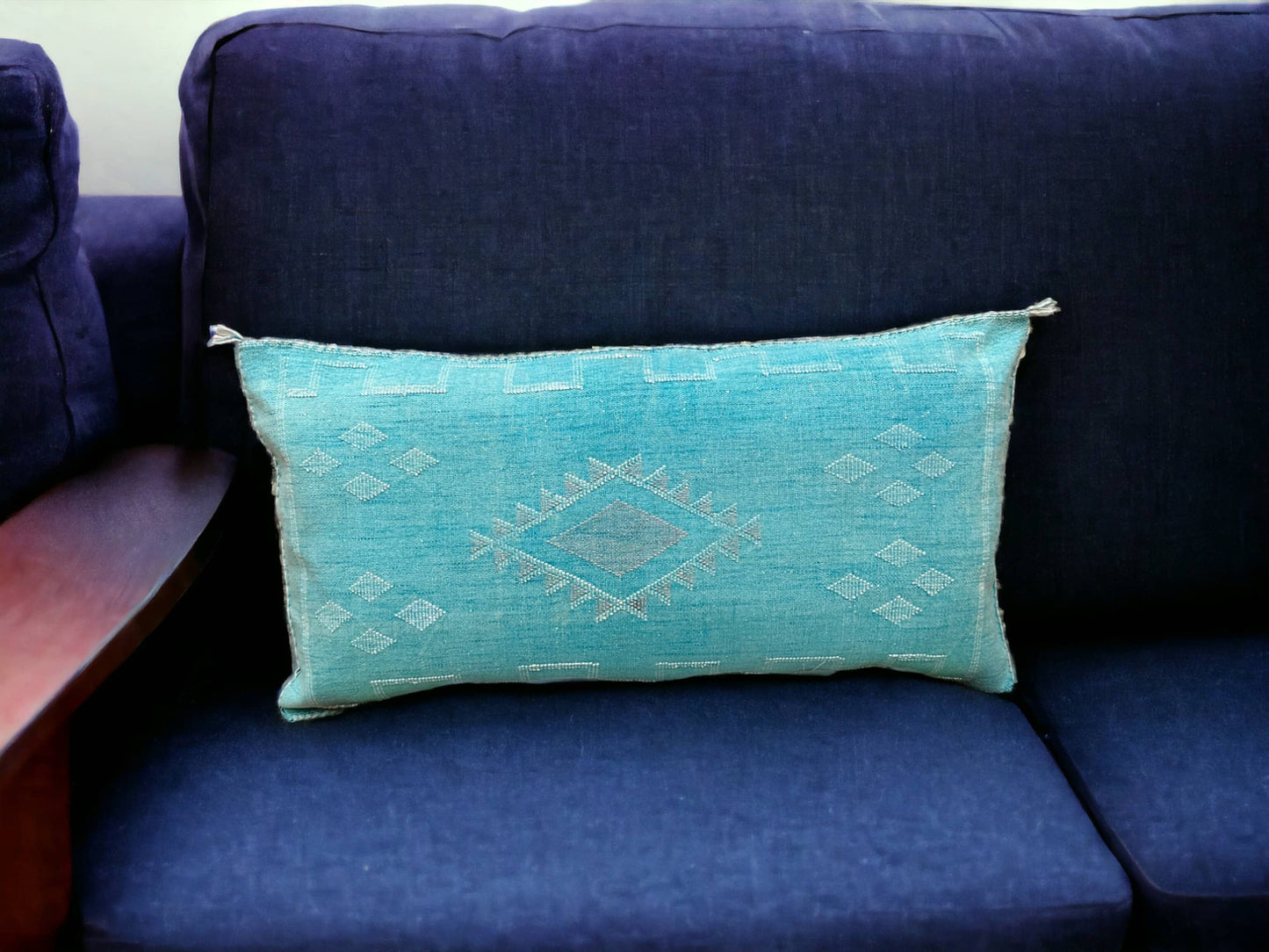 Moroccan Sabra Lumbar Throw Pillow: Cactus Silk Elegance for Stylish Comfort