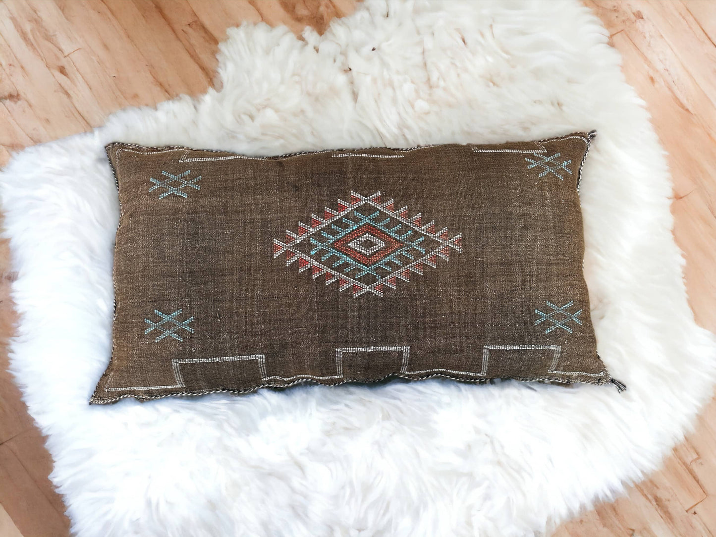 Moroccan Sabra Lumbar Throw Pillow: Cactus Silk Elegance for Stylish Comfort