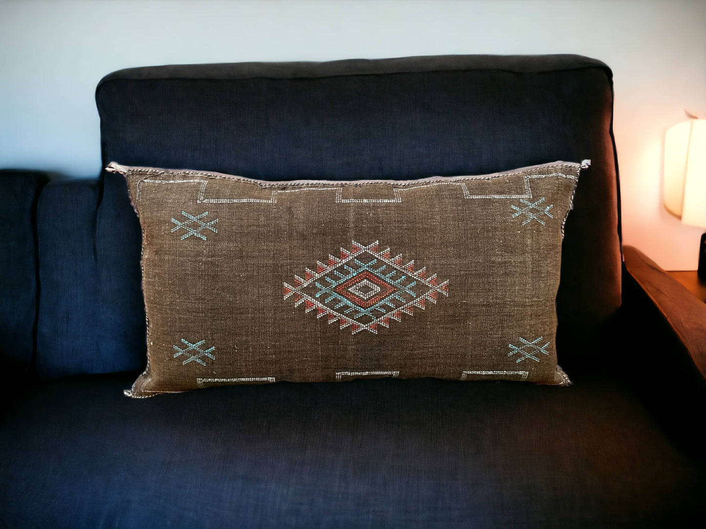 Moroccan Sabra Lumbar Throw Pillow: Cactus Silk Elegance for Stylish Comfort