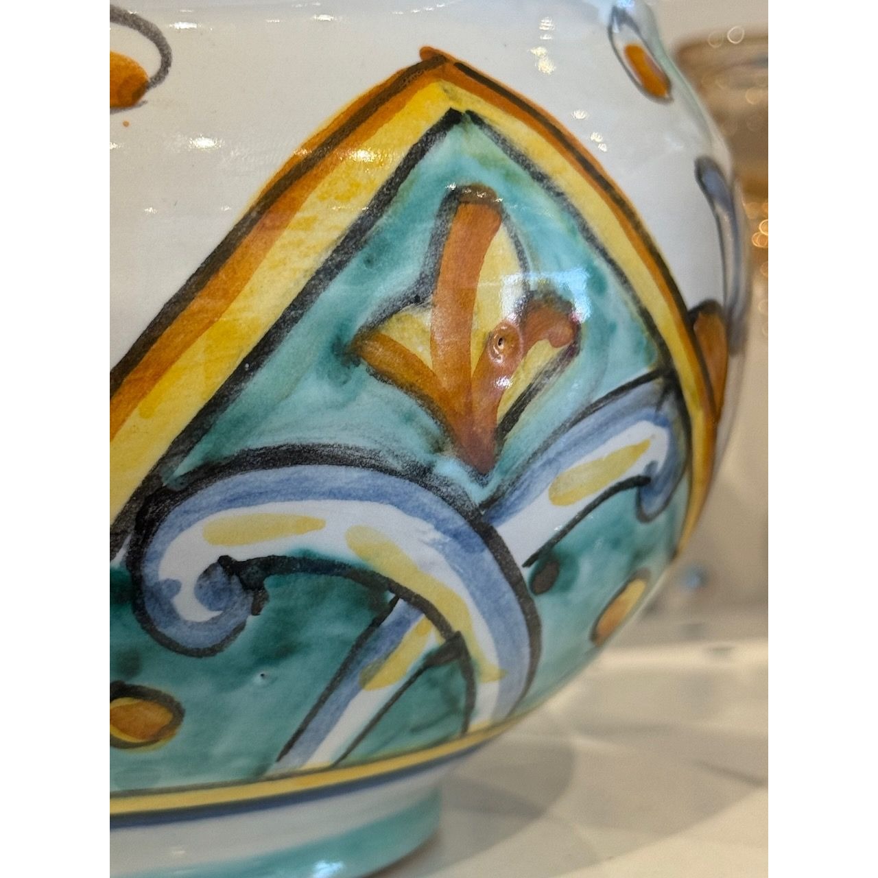 Hand-Painted Vietri Italian Ceramic Vase With Floral & Geometric Design