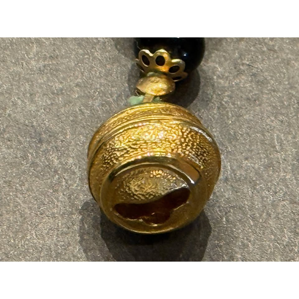 Vintage Green & Black Beaded Necklace With Hand-Painted Floral Design & Gold-Tone Clasp Unique Jewelry Piece