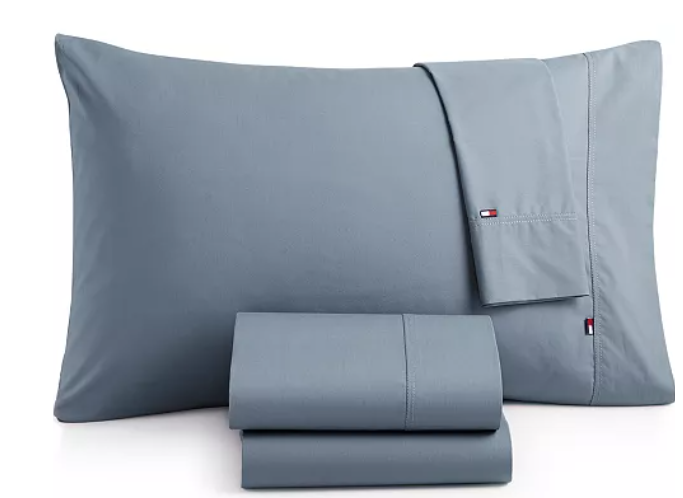 Tommy Hilfiger Signature Solid Light Grey Sheet Set - Grey - QUEEN