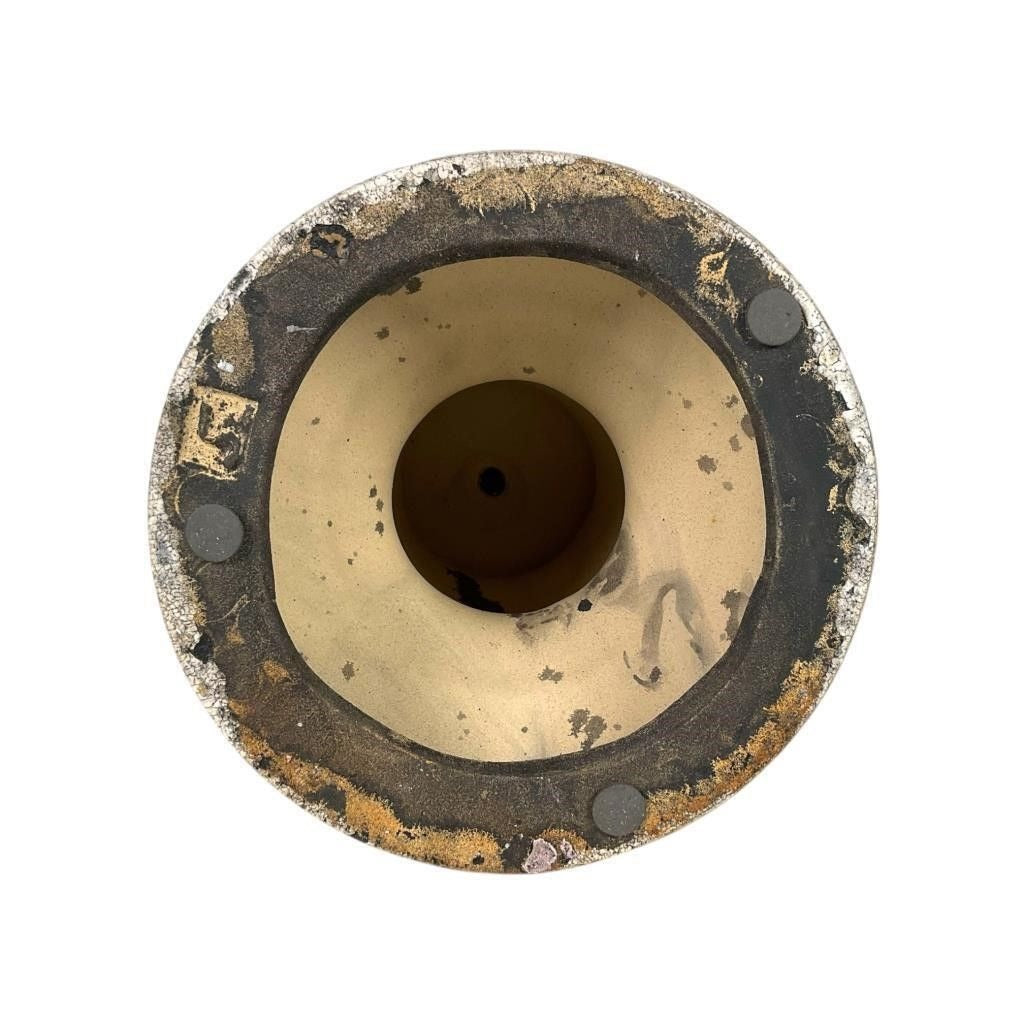 Vintage Glazed Crackle Ceramic Pedestal Holder Beige/Brown