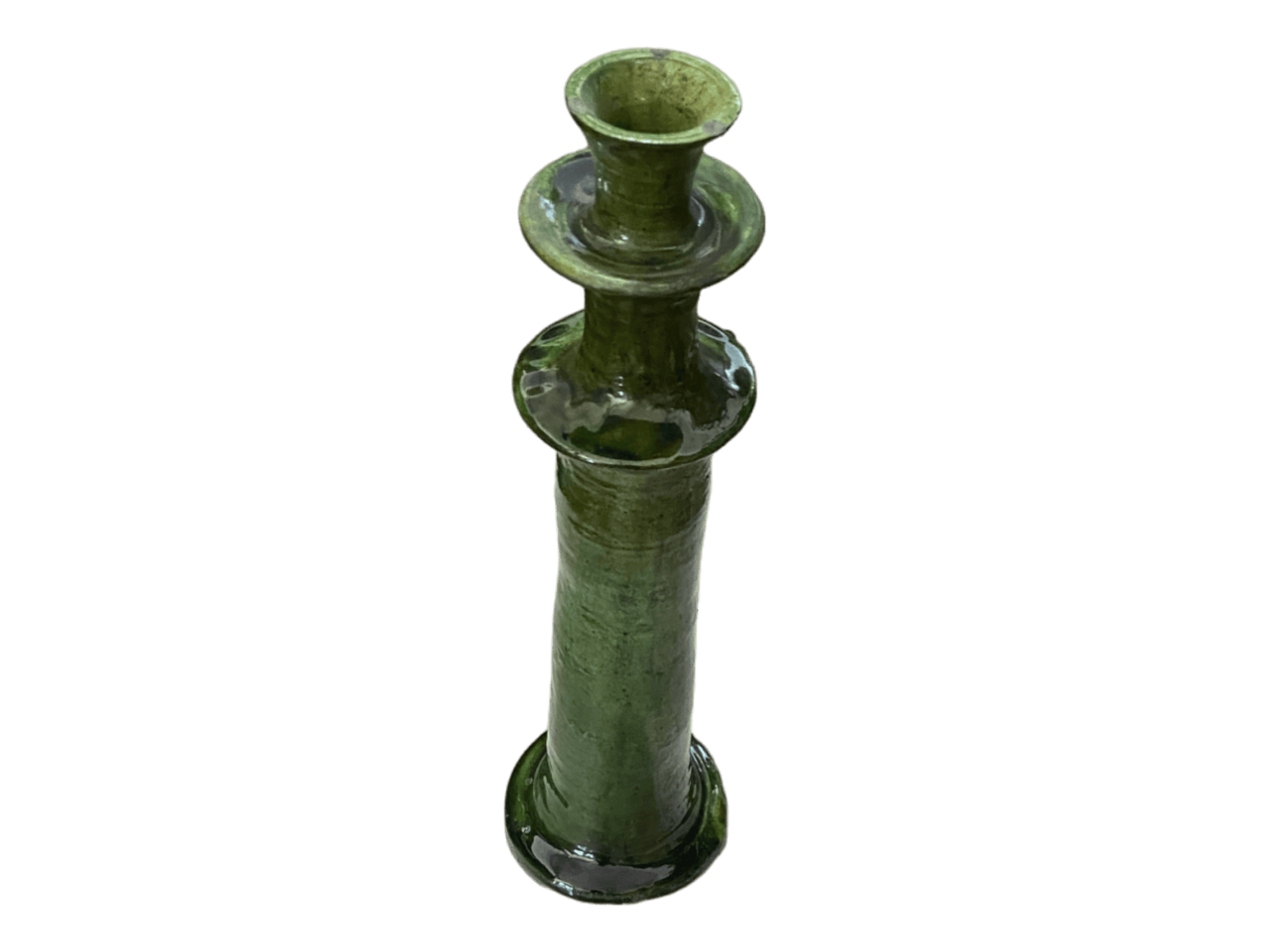 Handmade Moroccan Vintage Tamegroute Green Candlestick Holders: Set of 3 Ceramic Glazed Pottery