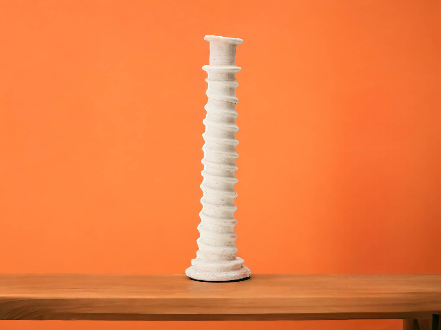 Moroccan Unglazed Tamegroute Large Abstract Ecru Twist Sculpture Candlestick Holder