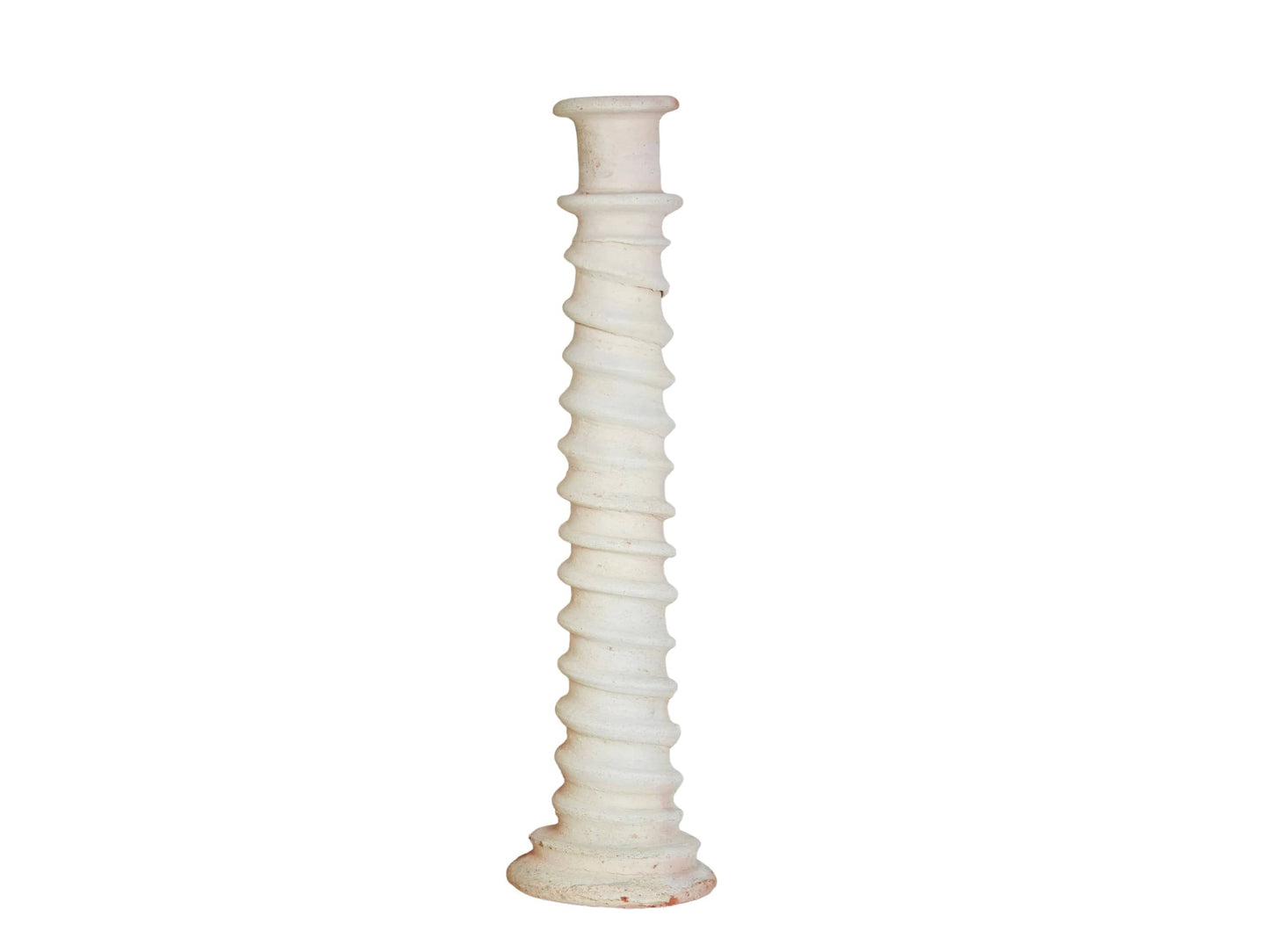 Moroccan Unglazed Tamegroute Large Abstract Ecru Twist Sculpture Candlestick Holder