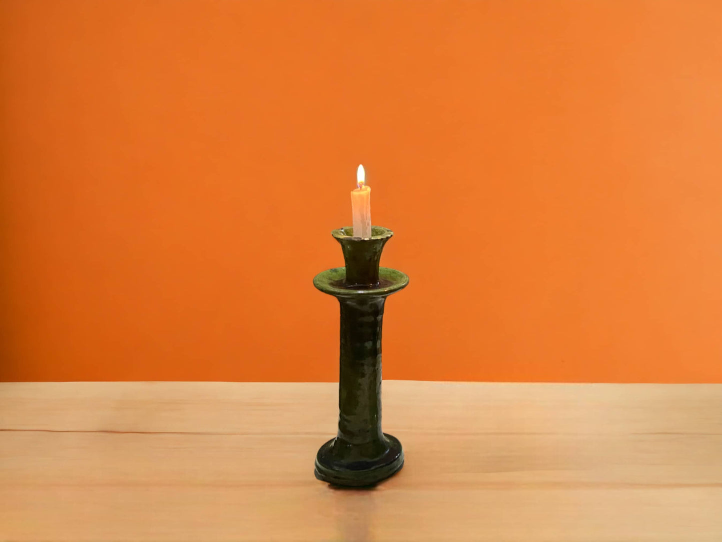 Handmade Moroccan Vintage Tamegroute Green Candlestick Holders: Set of 3 Ceramic Glazed Pottery