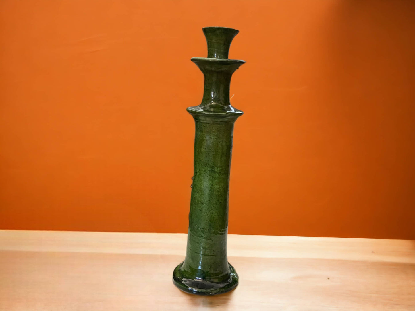 Handmade Moroccan Vintage Tamegroute Green Candlestick Holders: Set of 3 Ceramic Glazed Pottery